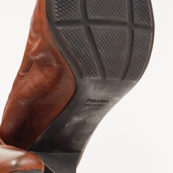 Prada Brown Leather Scrunch Pointed Toe Pumps - Picture 5 of 11